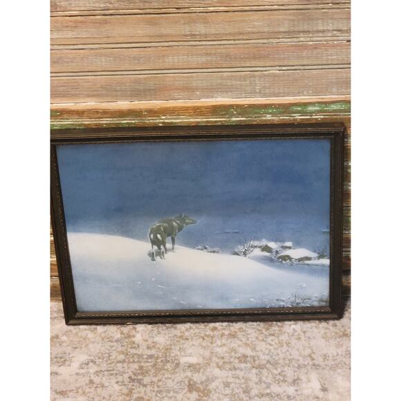Vintage Lone Wolf Print Alfred Kowalski Framed Lithograph 17" x 13" Print - Picture 4 of 5
